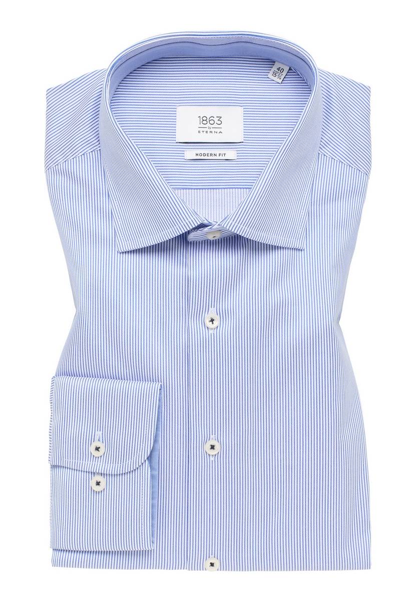 Eterna Camicia a righe azzurro eterna modern fit in cotone twill no stiro Offerte