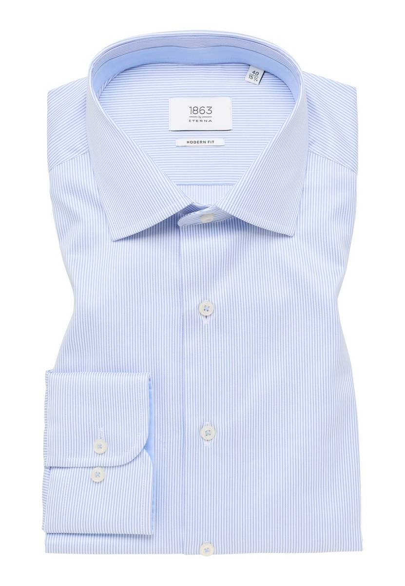 Eterna Camicia a righe celeste eterna modern fit in cotone twill no stiro Hotsell