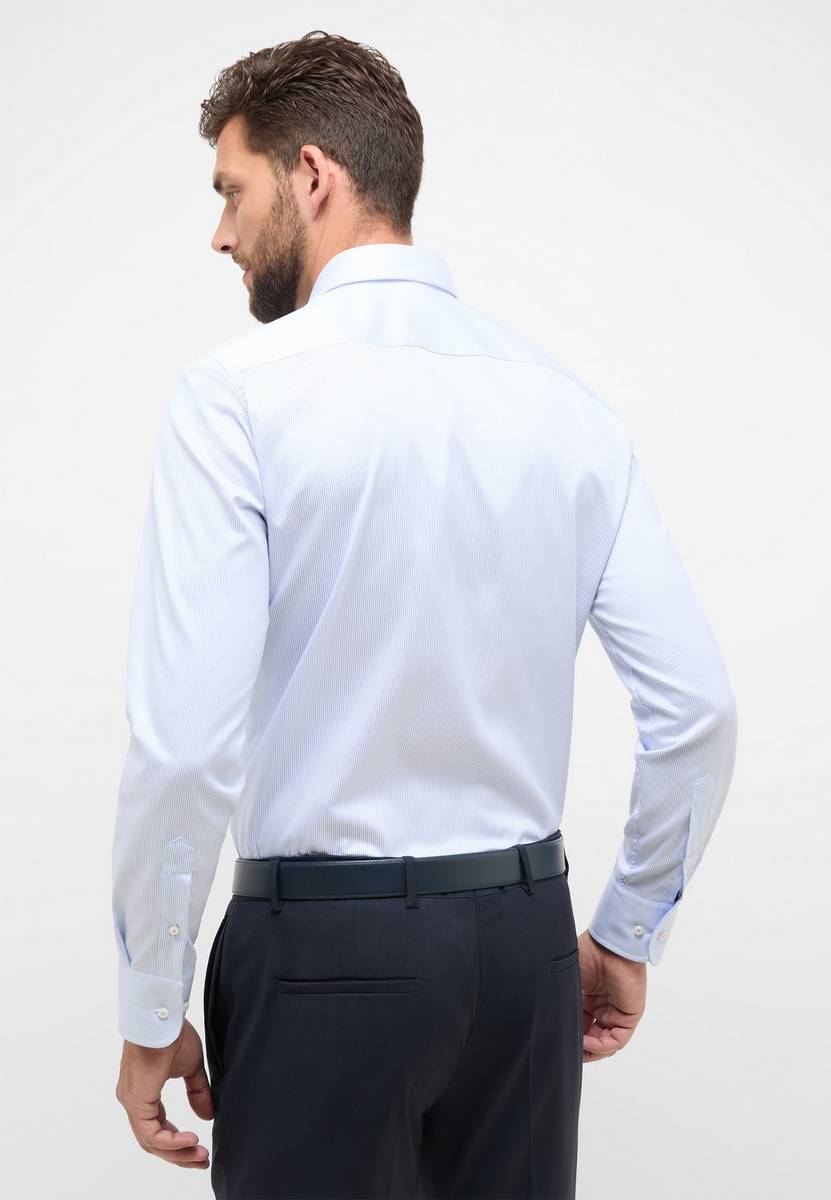 Eterna Camicia a righe celeste eterna slim fit in cotone twill no stiro Vendita Calda