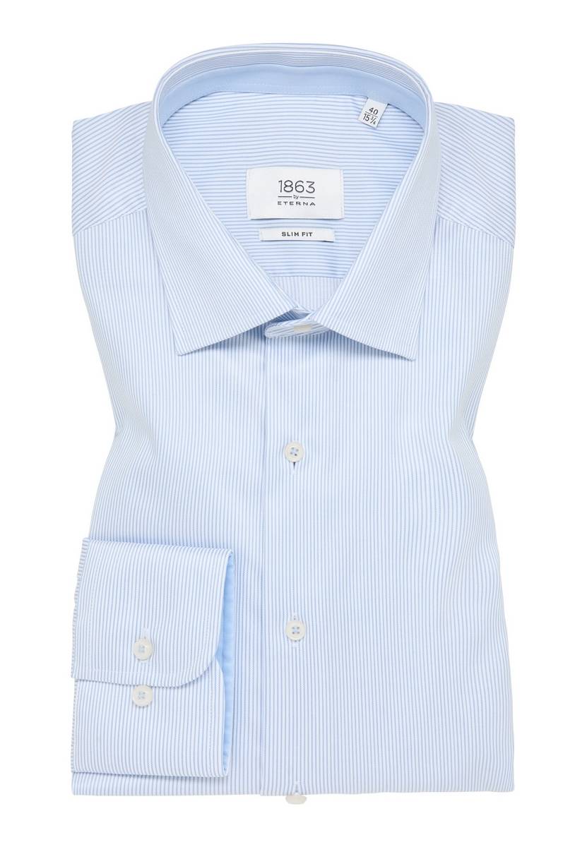 Eterna Camicia a righe celeste eterna slim fit in cotone twill no stiro Vendita Calda