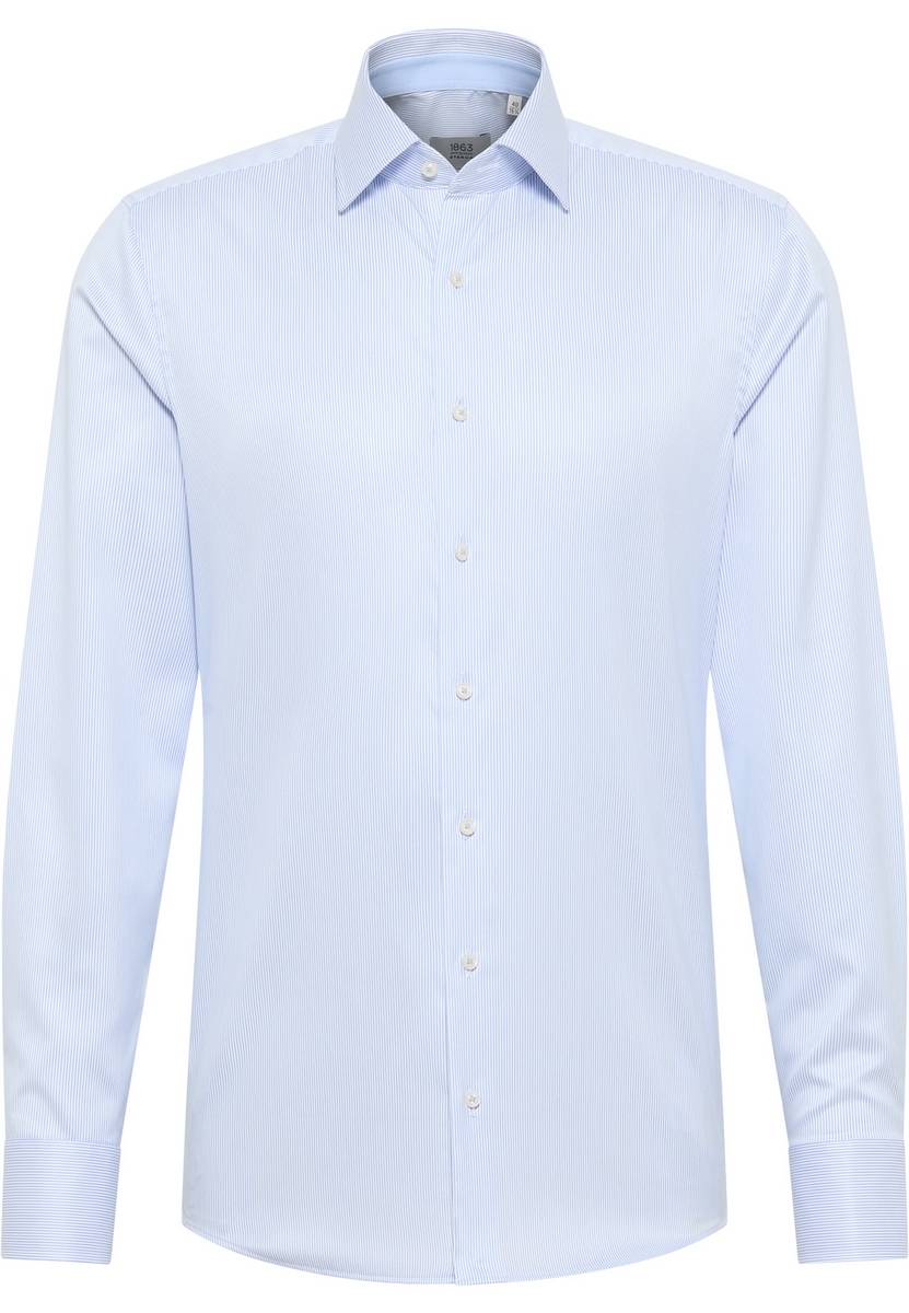 Eterna Camicia a righe celeste eterna slim fit in cotone twill no stiro Vendita Calda