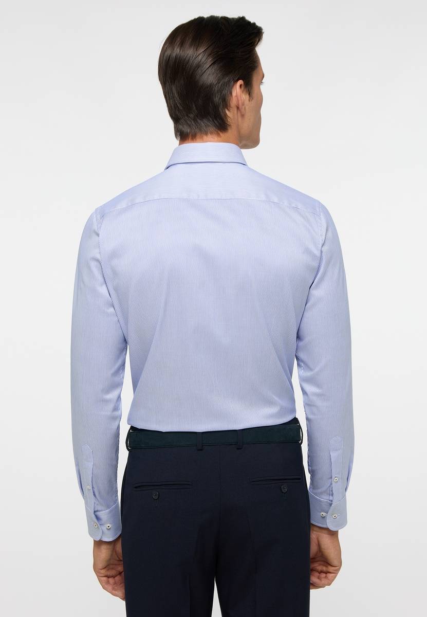 Eterna Camicia a righe azzurro eterna slim fit in cotone twill no stiro Vendita Economica