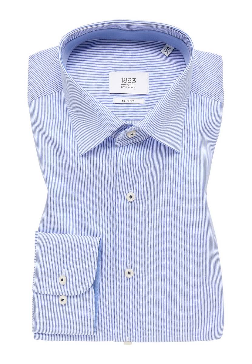 Eterna Camicia a righe azzurro eterna slim fit in cotone twill no stiro Vendita Economica