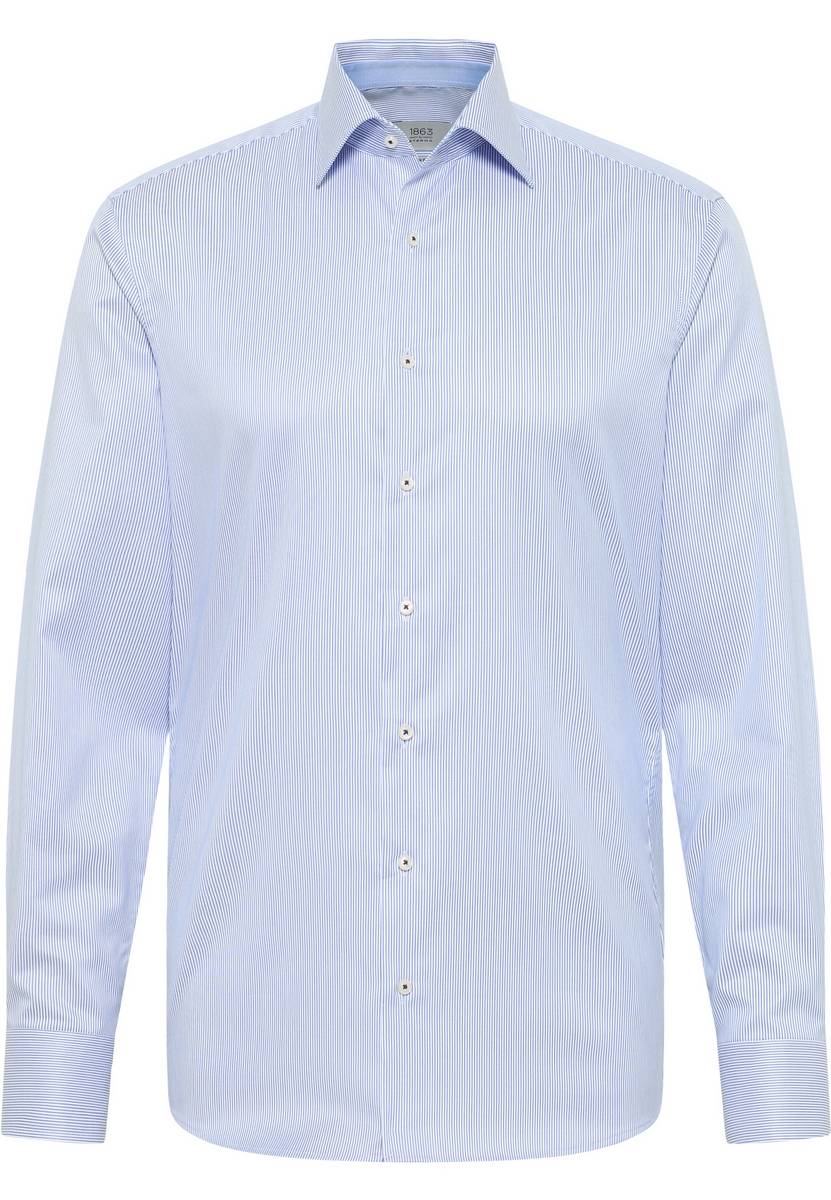 Eterna Camicia a righe azzurro eterna slim fit in cotone twill no stiro Vendita Economica