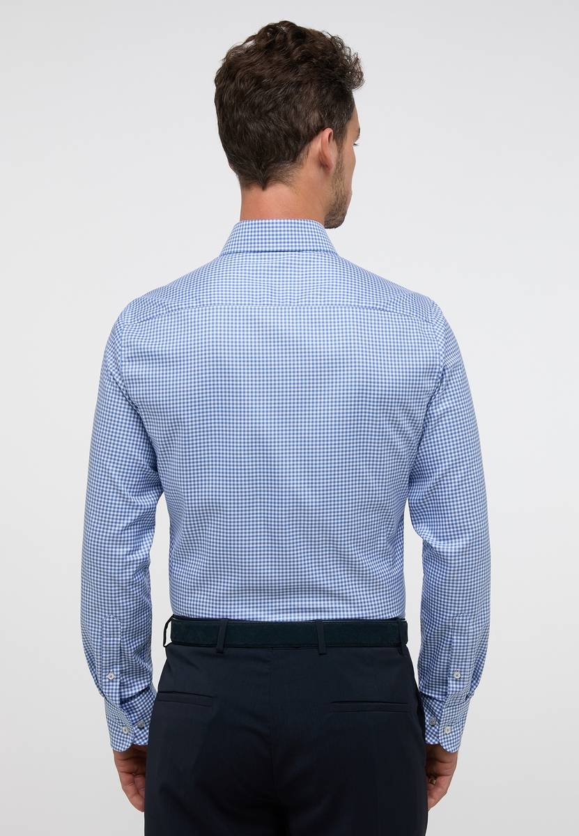 Eterna Camicia a quadretti azzurro eterna slim fit in cotone twill no stiro Saldi Di Fabbrica