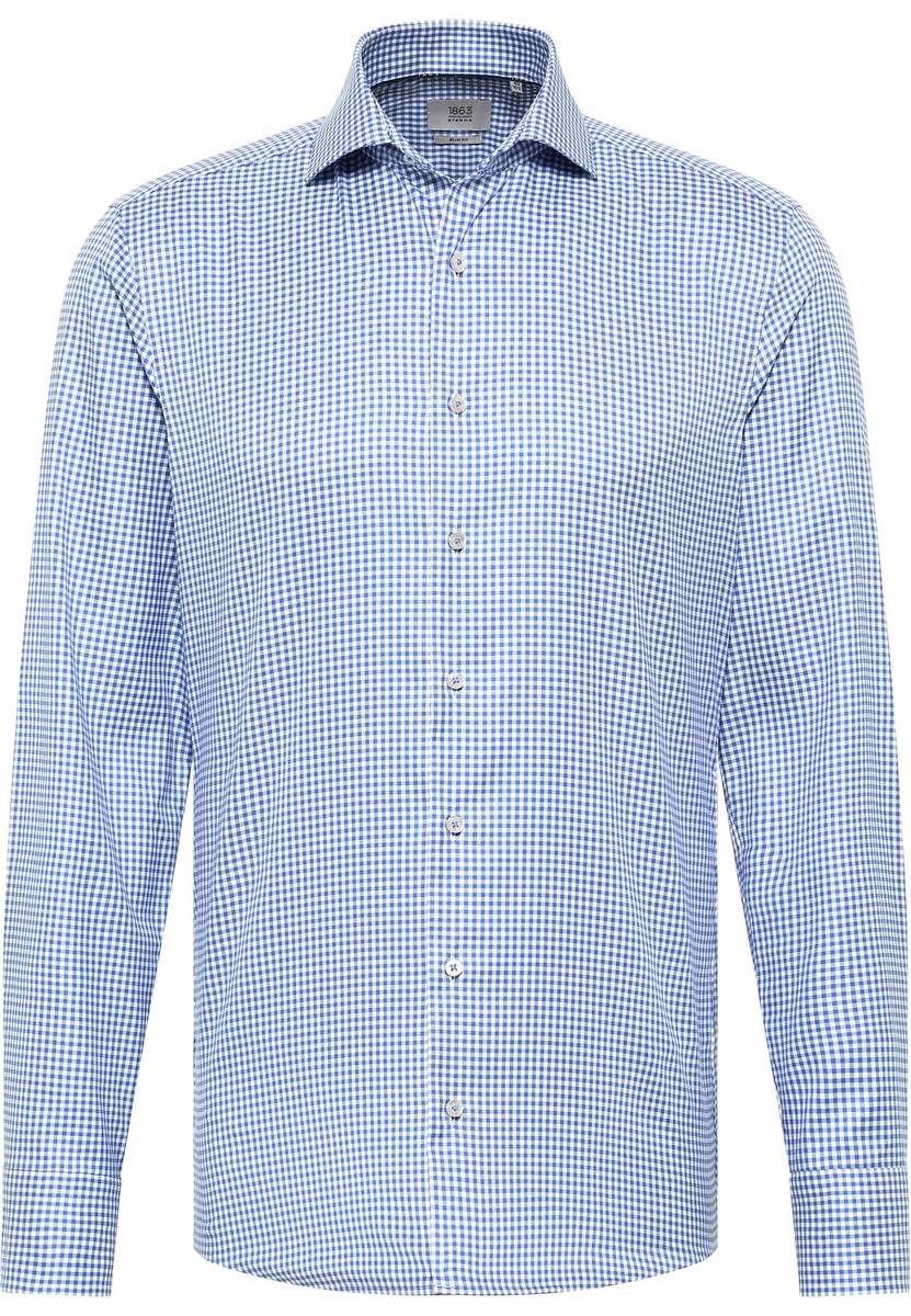 Eterna Camicia a quadretti azzurro eterna slim fit in cotone twill no stiro Saldi Di Fabbrica