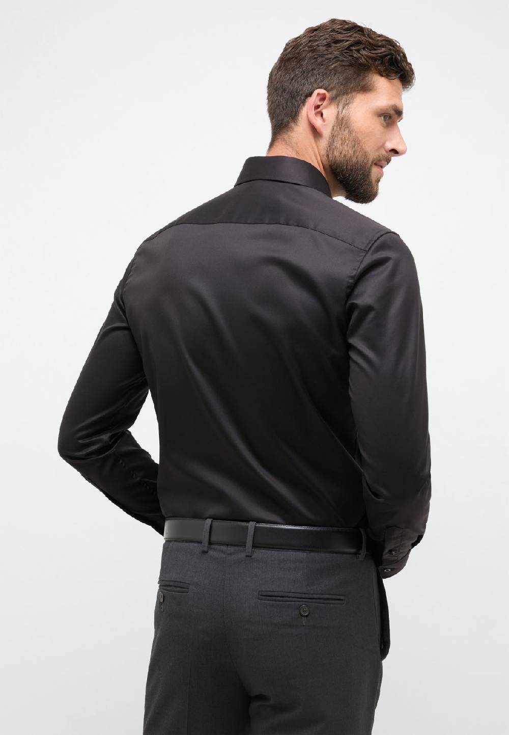 Eterna Camicia nera eterna slim fit in cotone twill no stiro Vendite Flash