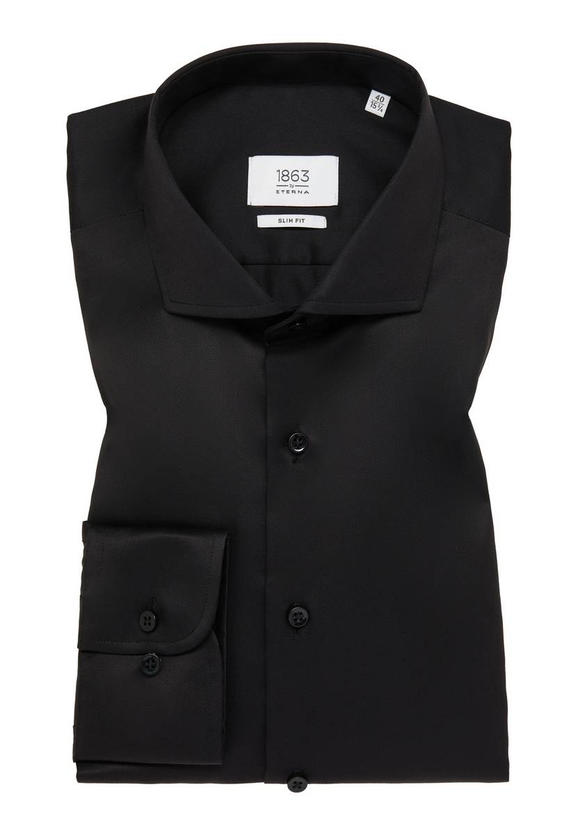 Eterna Camicia nera eterna slim fit in cotone twill no stiro Vendite Flash