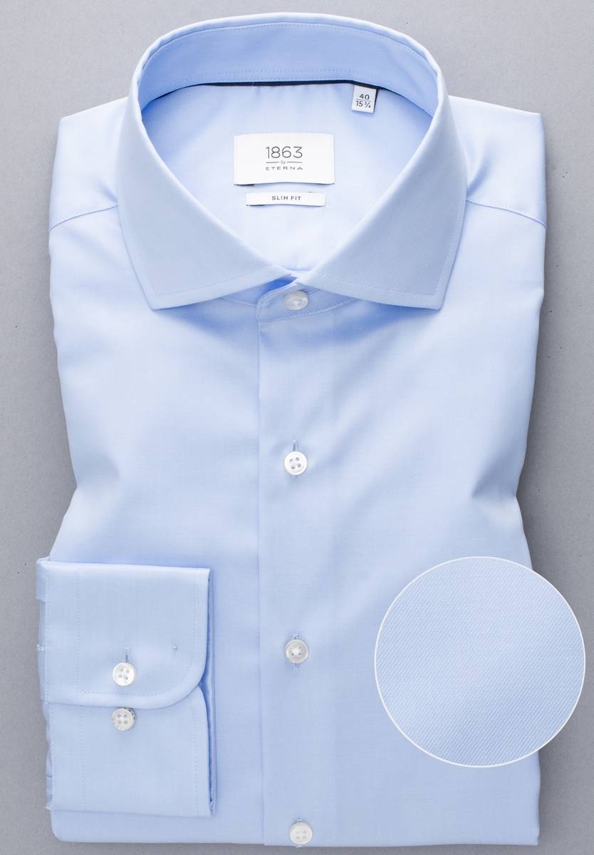 Eterna Camicia celeste eterna slim fit in cotone twill no stiro Negozio