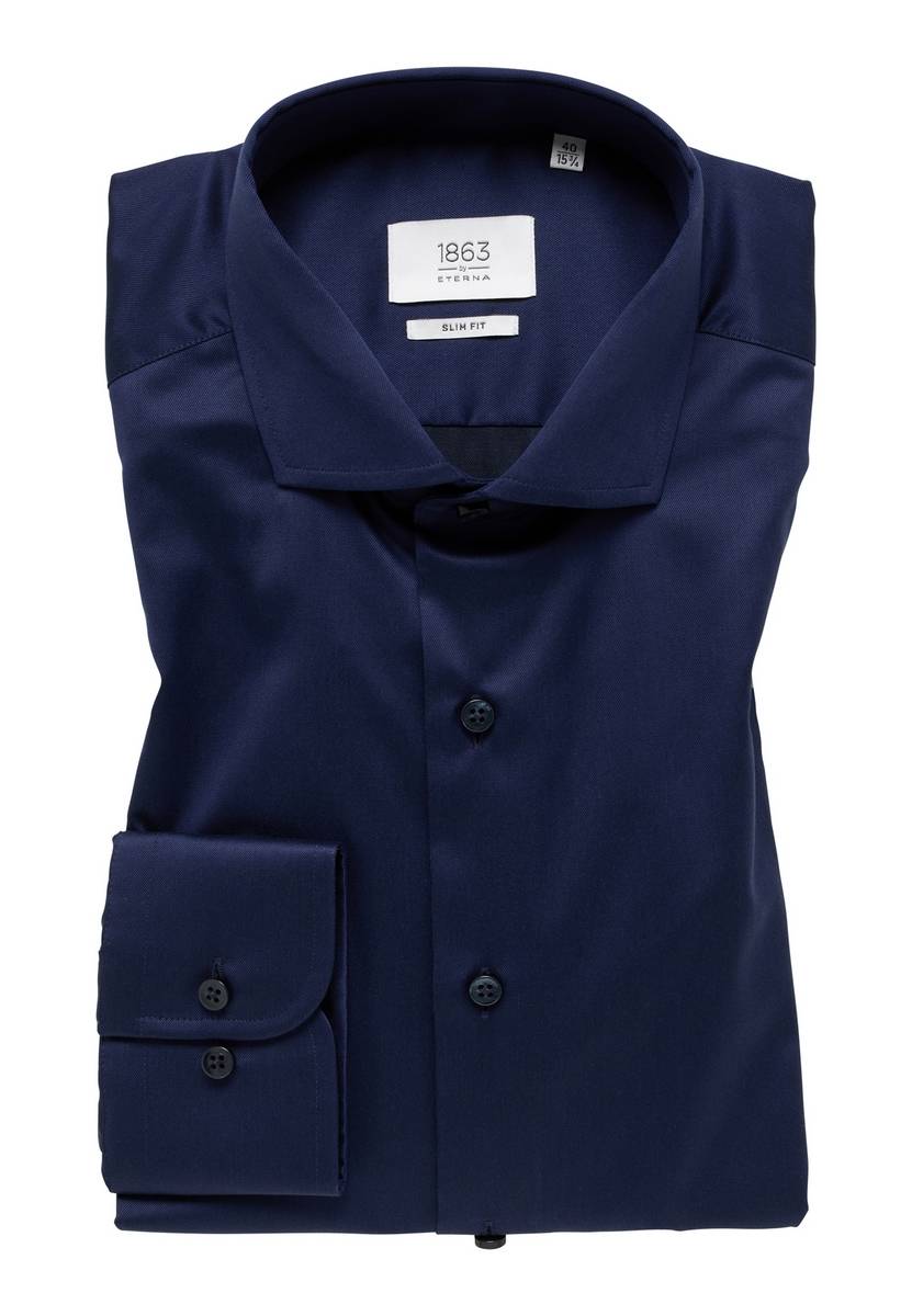 Eterna Camicia blu eterna slim fit in cotone twill no stiro In Saldo