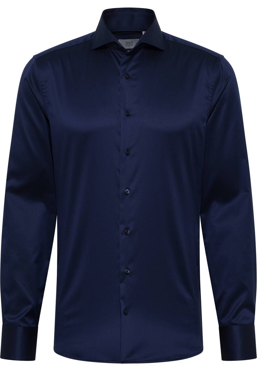 Eterna Camicia blu eterna slim fit in cotone twill no stiro In Saldo