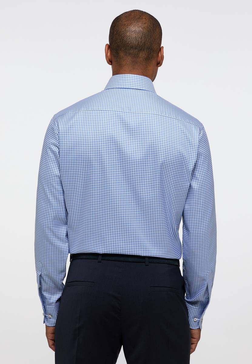 Eterna Camicia eterna a quadretti celeste modern fit in cotone twill no stiro Moda