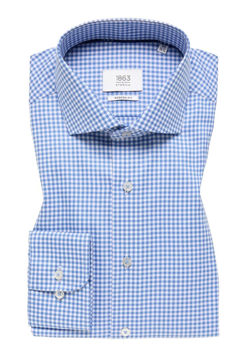 Eterna Camicia eterna a quadretti celeste modern fit in cotone twill no stiro Moda