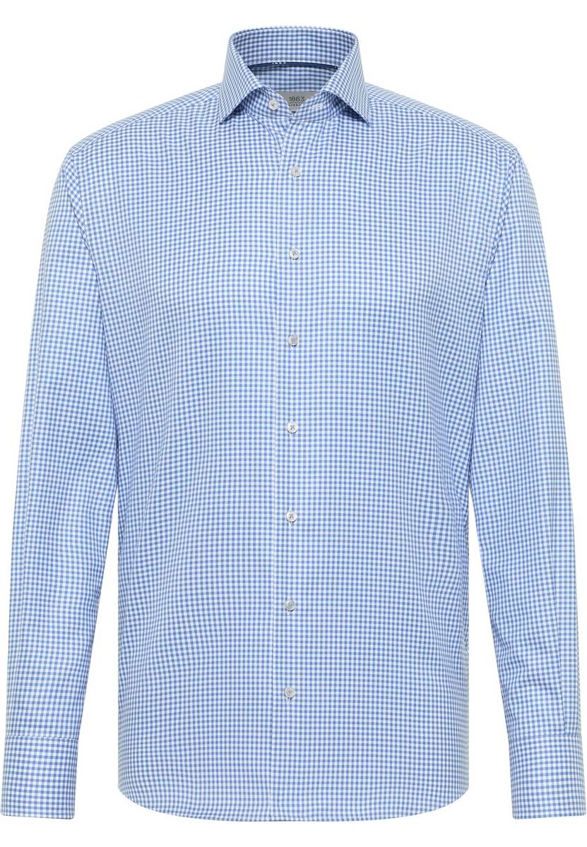 Eterna Camicia eterna a quadretti celeste modern fit in cotone twill no stiro Moda