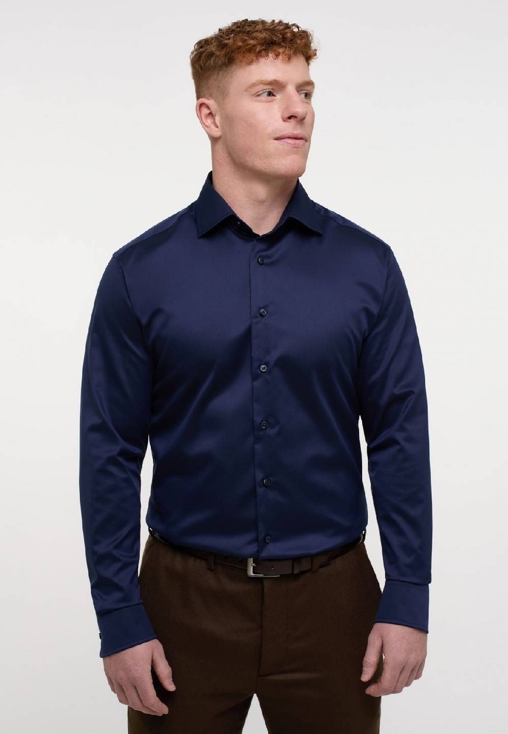 Eterna Camicia blu scuro eterna modern fit in cotone twill no stiro Sconto di tempo limitato