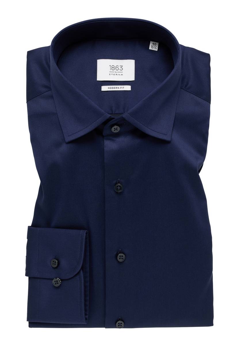 Eterna Camicia blu scuro eterna modern fit in cotone twill no stiro Sconto di tempo limitato