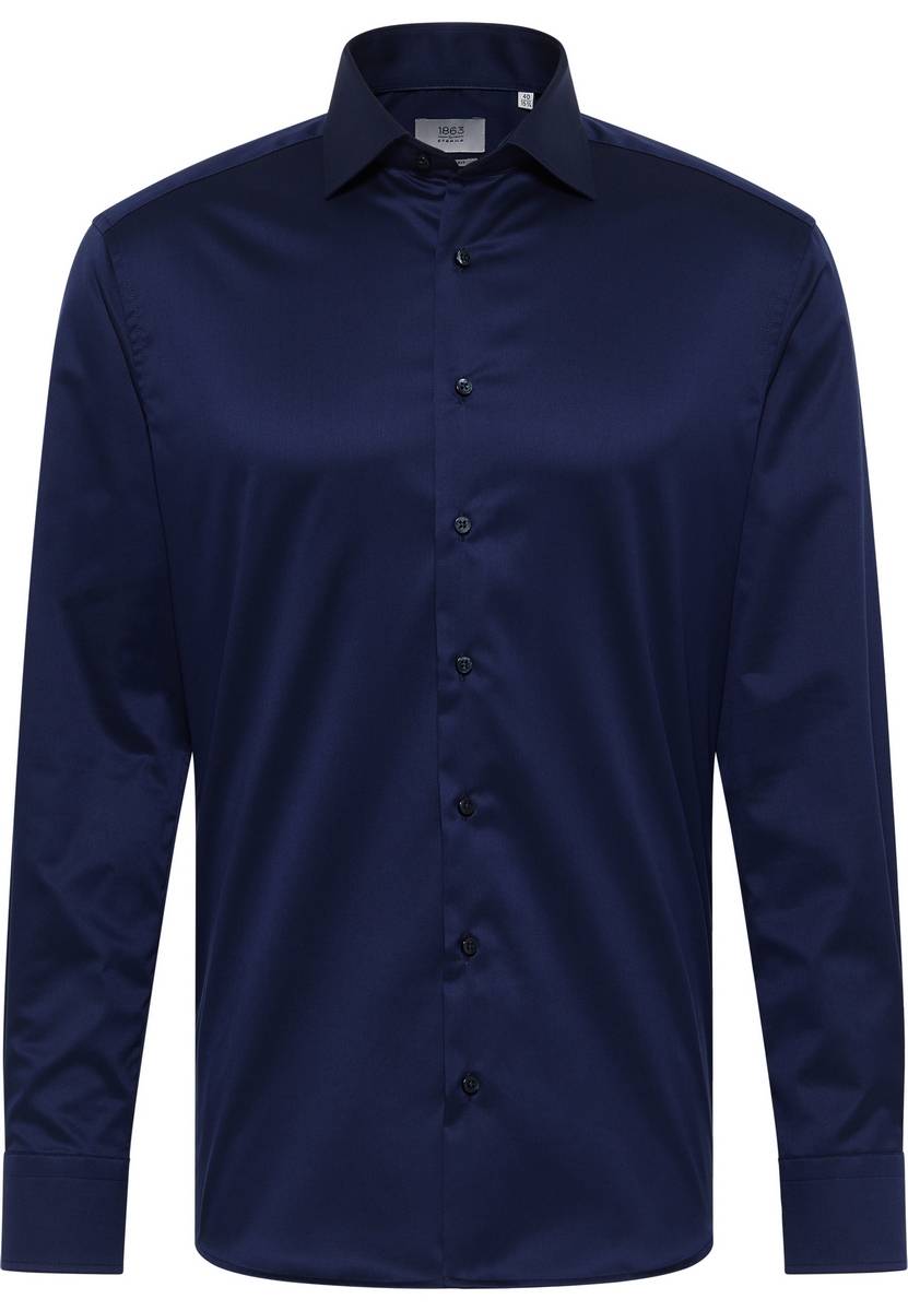 Eterna Camicia blu scuro eterna modern fit in cotone twill no stiro Sconto di tempo limitato
