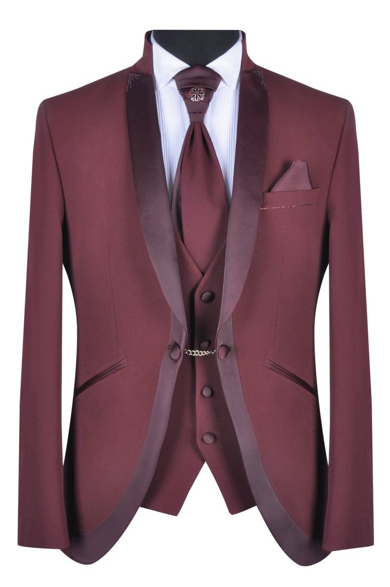 Baggi Abito da sposo baggi cerimonia borgogna slim fit Offerta per la Festa della Mamma