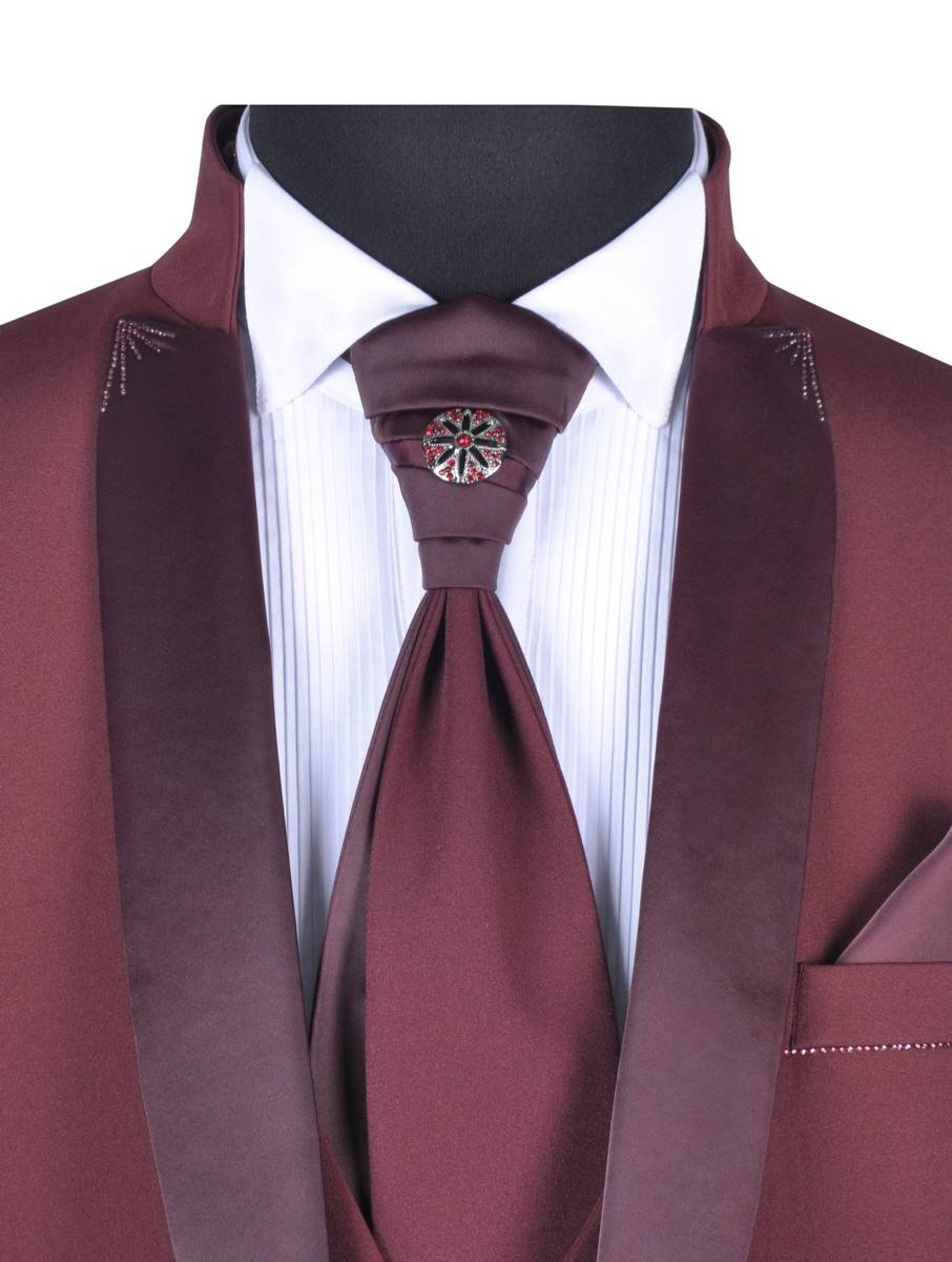 Baggi Abito da sposo baggi cerimonia borgogna slim fit Offerta per la Festa della Mamma
