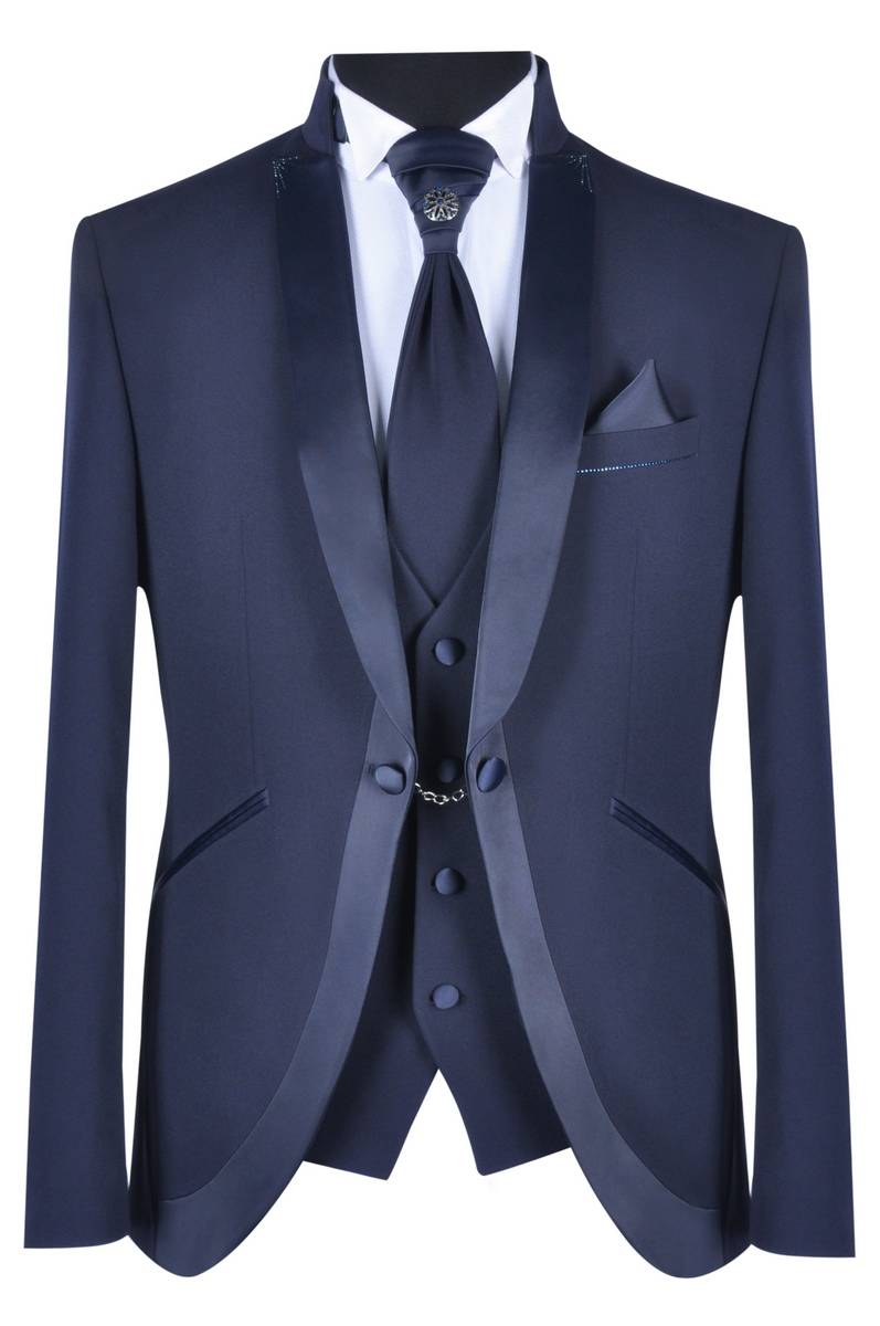 Baggi Abito da sposo baggi cerimonia blu slim fit Offerta Giorno del Papà