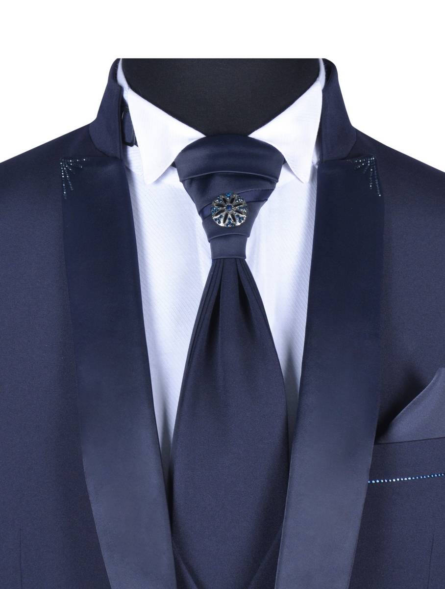 Baggi Abito da sposo baggi cerimonia blu slim fit Offerta Giorno del Papà