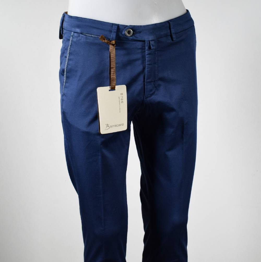 B Settecento Pantalone bsettecento blu scuro slim fit cotone stretch Trasporto libero internazionale