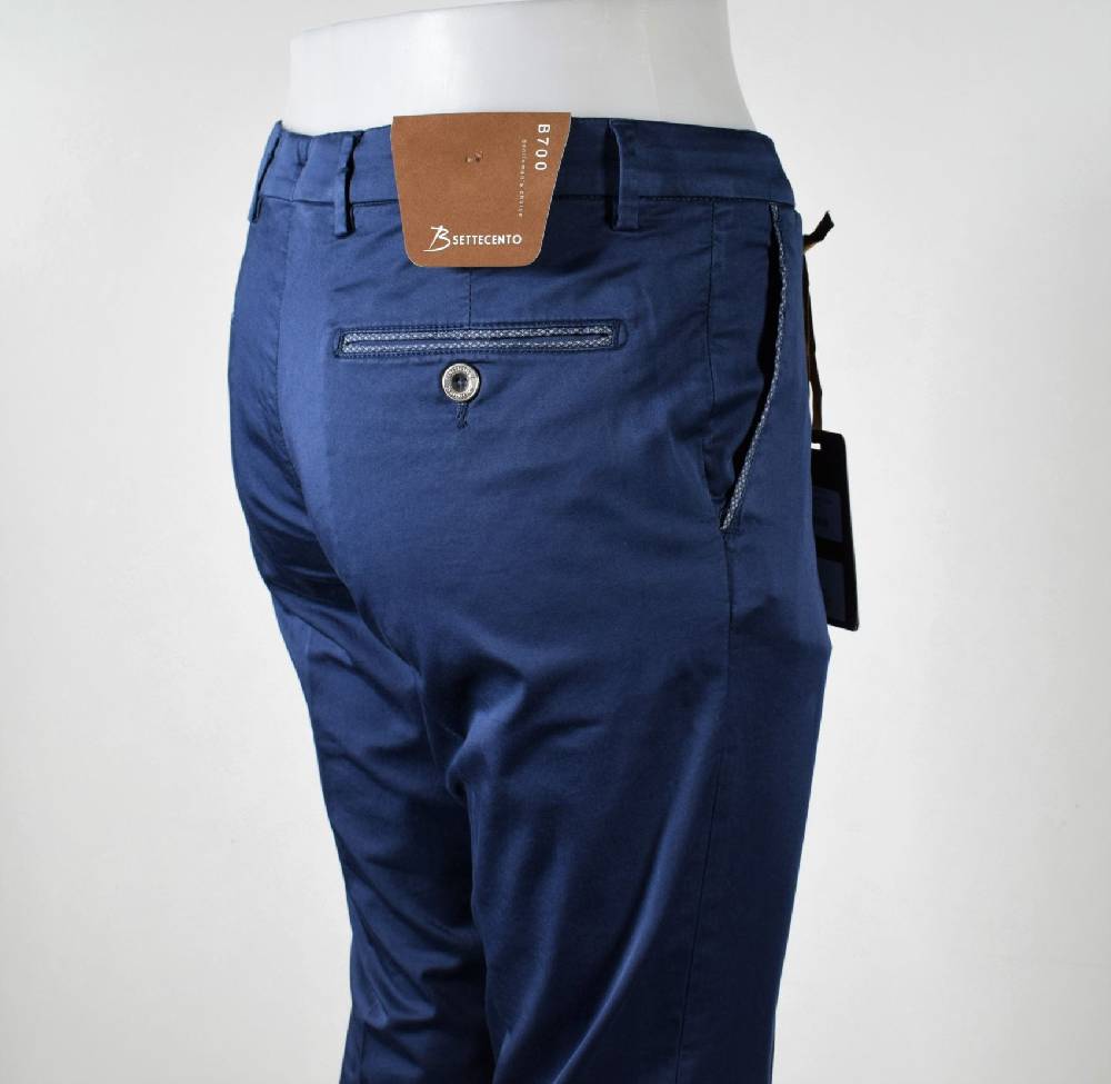 B Settecento Pantalone bsettecento blu scuro slim fit cotone stretch Trasporto libero internazionale