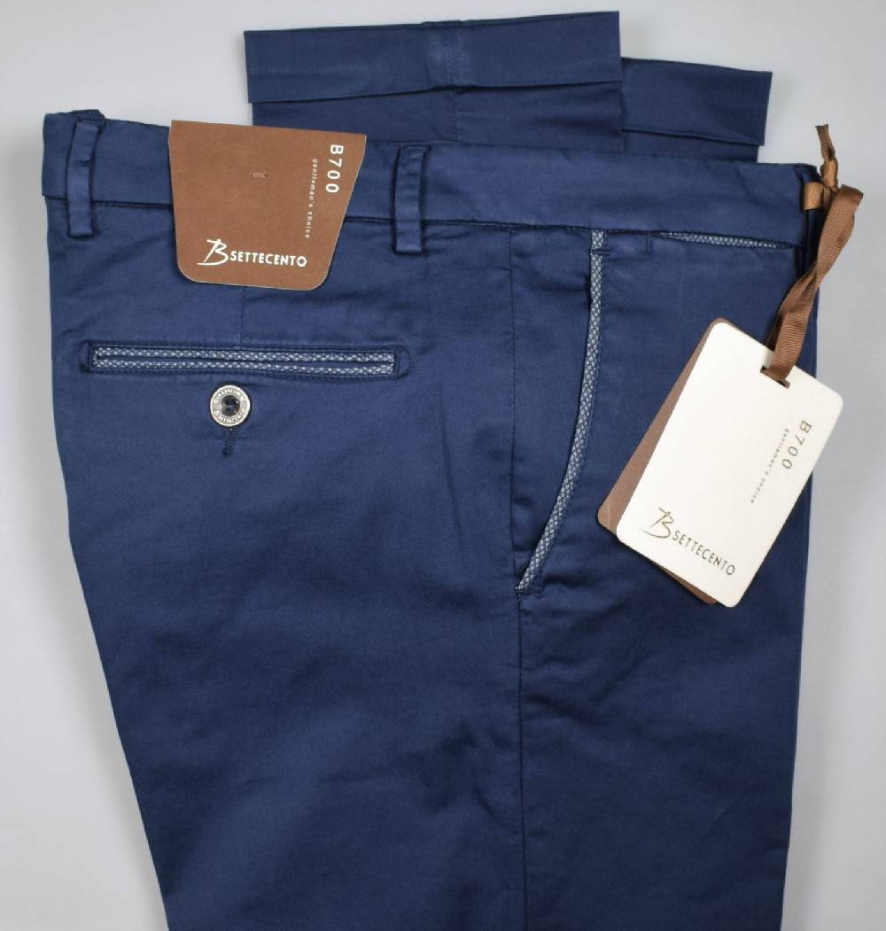 B Settecento Pantalone bsettecento blu scuro slim fit cotone stretch Trasporto libero internazionale