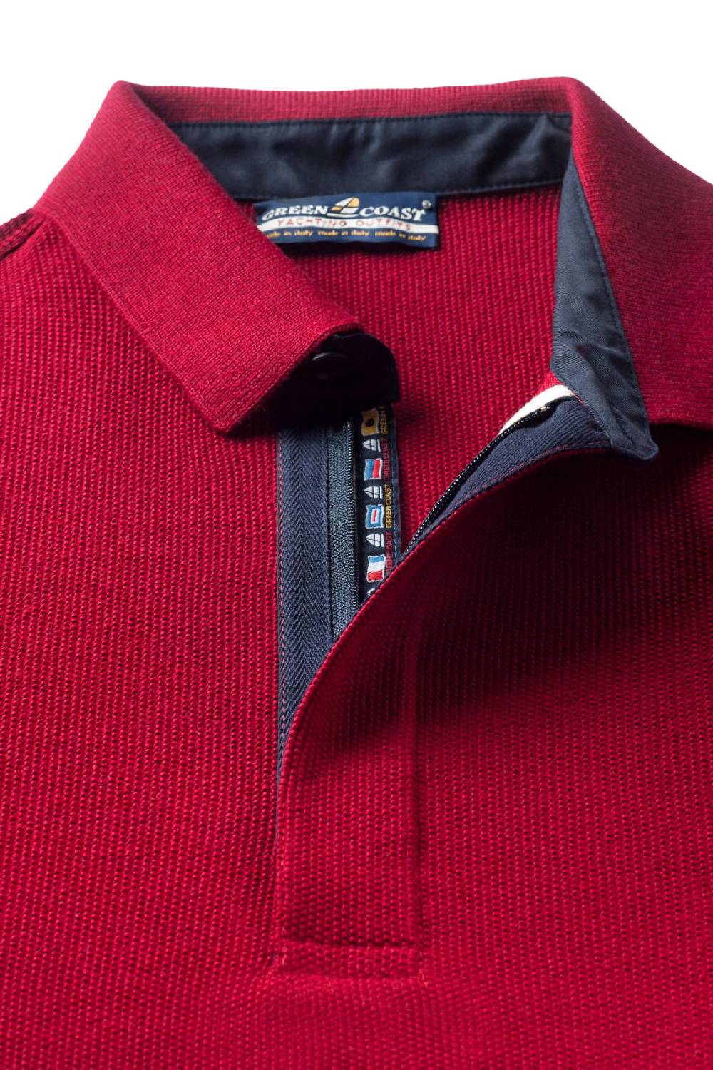 Green Coast Polo con zip green coast bordò modern fit made in italy Vendita