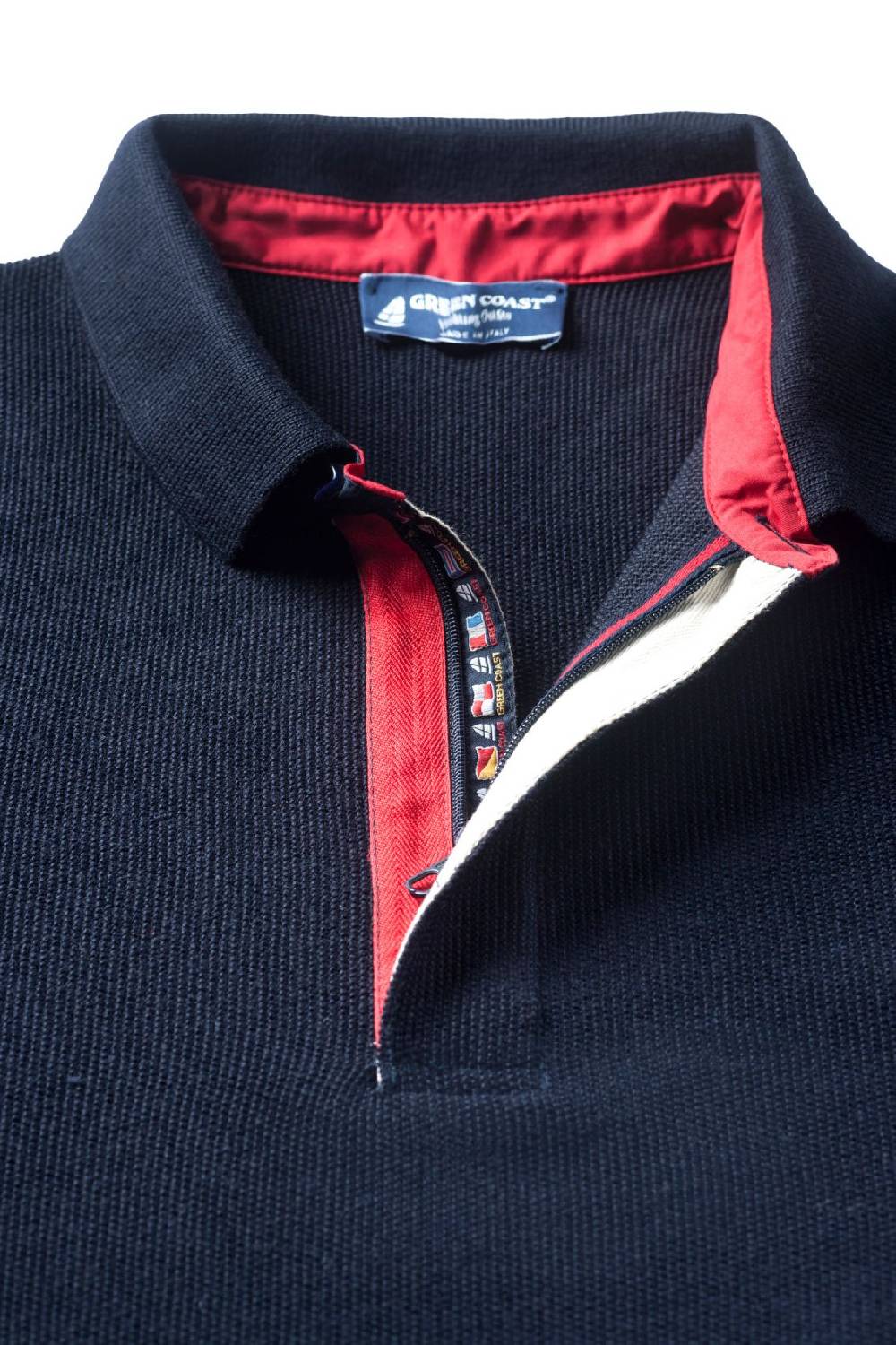 Green Coast Polo con zip green coast blu modern fit made in italy Spedizione Gratuita