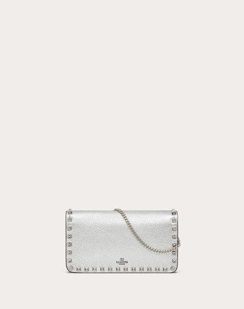 Red Valentino PORTAFOGLIO CON CATENA ROCKSTUD IN VITELLO GRANATO METALLIZZATO Vendita