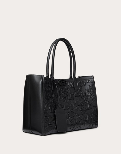 Red Valentino BORSA SHOPPING MEDIA VLOGO LOCKER TOTE IN PELLE CON ROSE RICAMATE Sottocosto