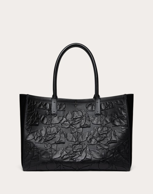 Red Valentino BORSA SHOPPING MEDIA VLOGO LOCKER TOTE IN PELLE CON ROSE RICAMATE Sottocosto
