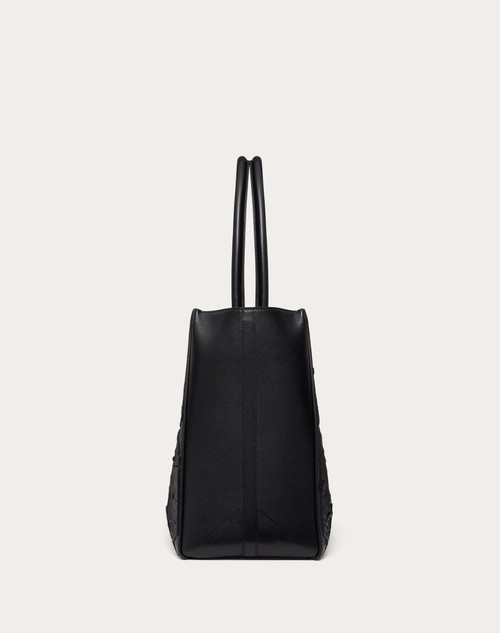 Red Valentino BORSA SHOPPING MEDIA VLOGO LOCKER TOTE IN PELLE CON ROSE RICAMATE Sottocosto
