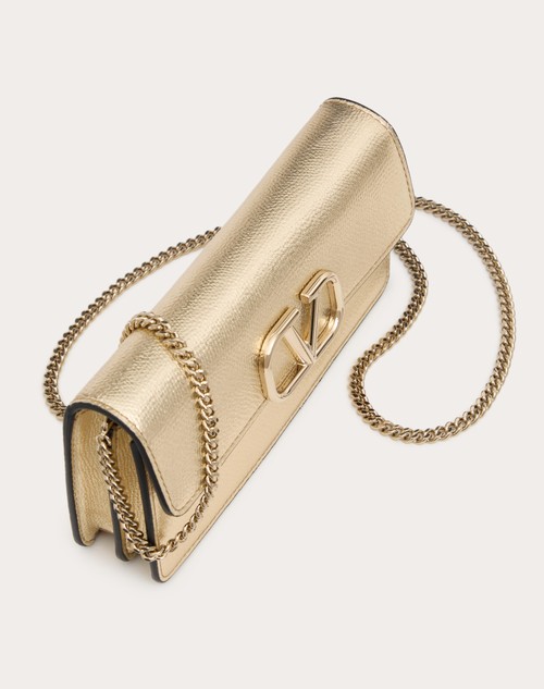 Red Valentino PORTAFOGLIO CON CATENA VLOGO SIGNATURE IN VITELLO GRANATO METALLIZZATO Saldi