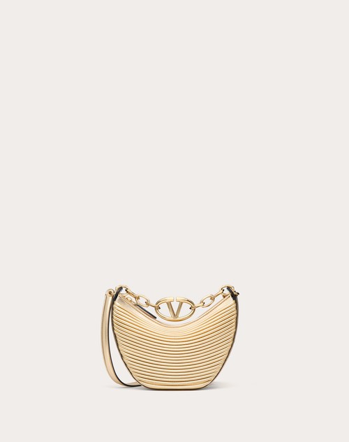 Red Valentino MINI HOBO VLOGO MOON BAG IN NAPPA LAVORATA METALLIZZATA CON CATENA Spedizione Gratuita