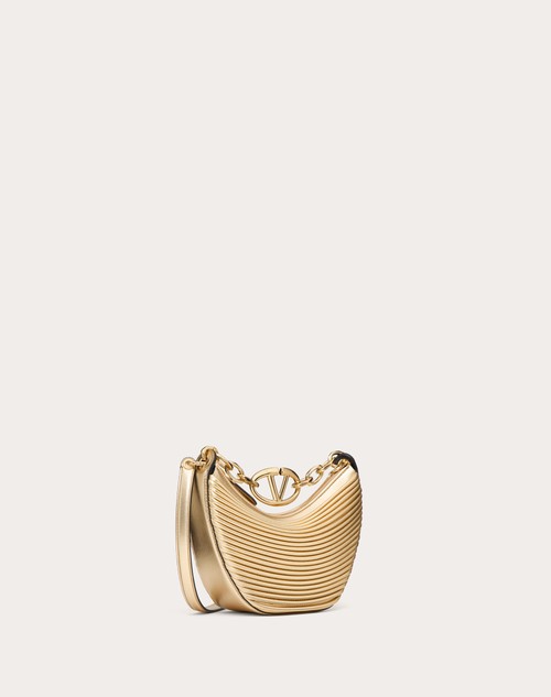 Red Valentino MINI HOBO VLOGO MOON BAG IN NAPPA LAVORATA METALLIZZATA CON CATENA Spedizione Gratuita