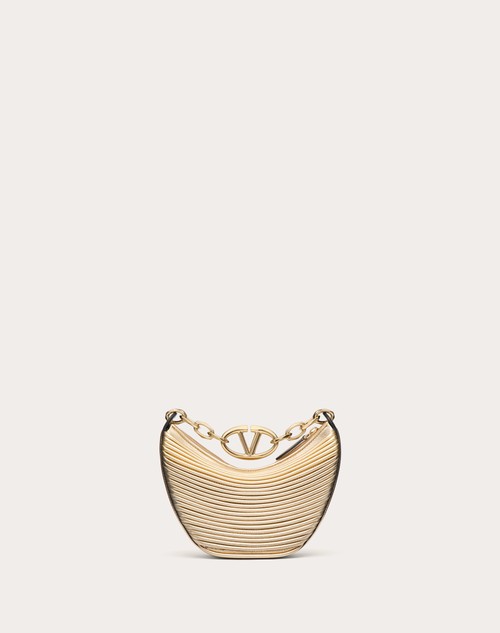 Red Valentino MINI HOBO VLOGO MOON BAG IN NAPPA LAVORATA METALLIZZATA CON CATENA Spedizione Gratuita