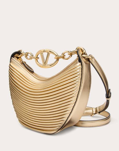 Red Valentino MINI HOBO VLOGO MOON BAG IN NAPPA LAVORATA METALLIZZATA CON CATENA Spedizione Gratuita