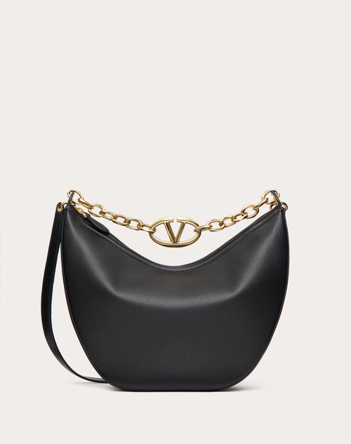 Red Valentino HOBO MEDIA VLOGO MOON BAG IN VITELLO GRANATO CON CATENA Shopping Online