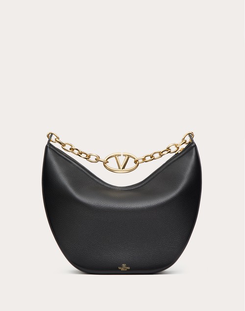 Red Valentino HOBO MEDIA VLOGO MOON BAG IN VITELLO GRANATO CON CATENA Shopping Online