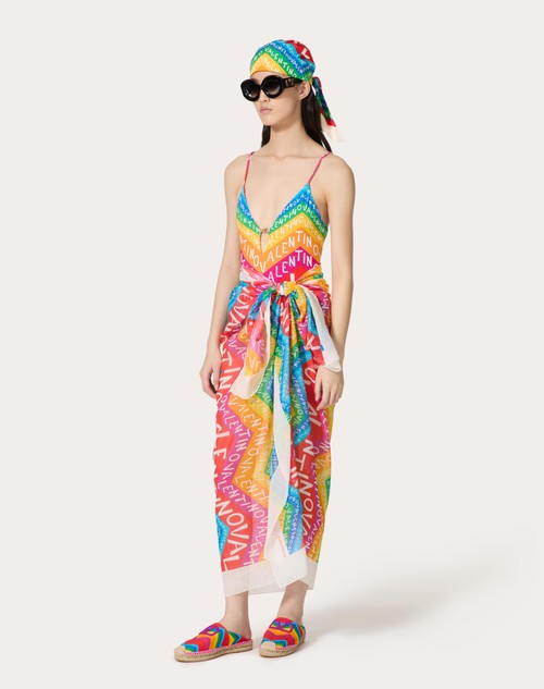 Red Valentino PAREO CON POCHON ESCAPE IN COTONE E SETA Sconto