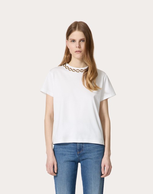 Red Valentino T-SHIRT IN COTTON JERSEY RICAMATA In Vendita