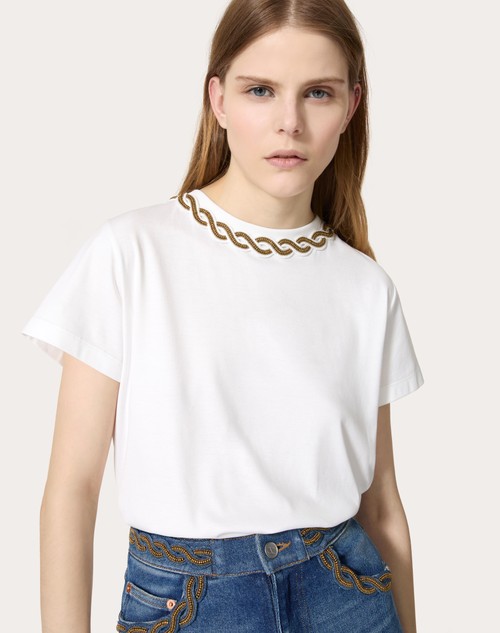 Red Valentino T-SHIRT IN COTTON JERSEY RICAMATA In Vendita