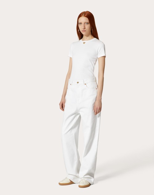 Red Valentino T-SHIRT IN RIBBED COTTON Offerte