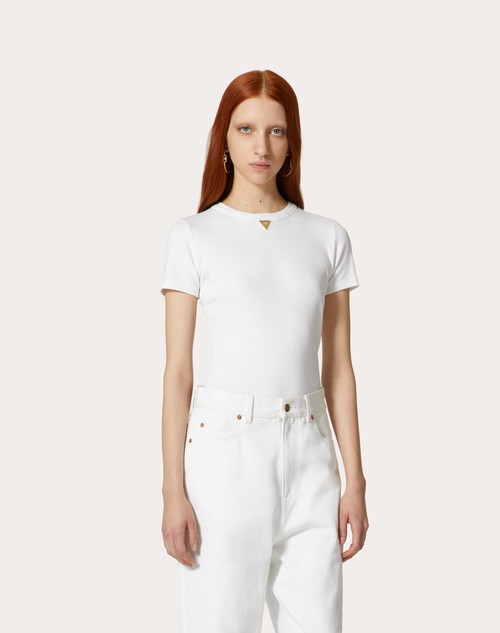 Red Valentino T-SHIRT IN RIBBED COTTON Offerte