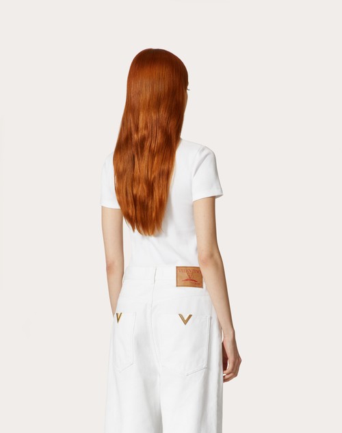Red Valentino T-SHIRT IN RIBBED COTTON Offerte