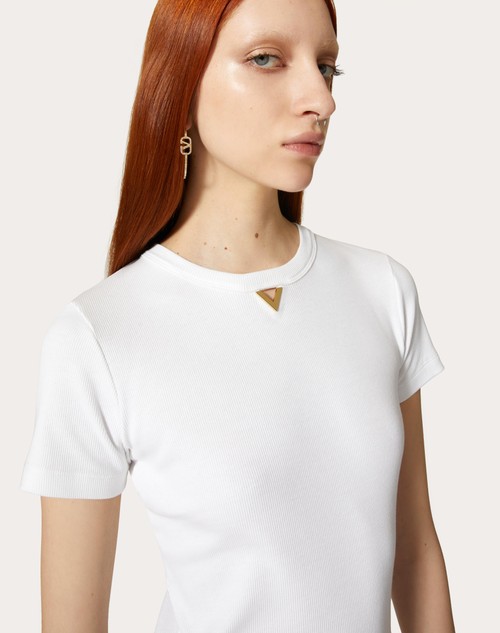 Red Valentino T-SHIRT IN RIBBED COTTON Offerte