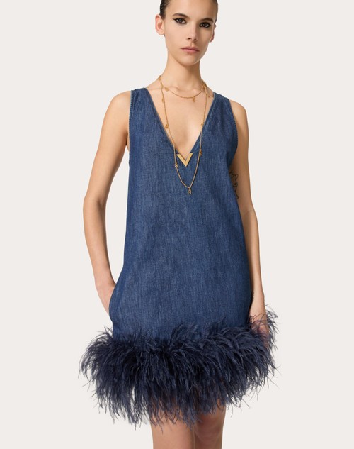Red Valentino ABITO CORTO IN CHAMBRAY DENIM Saldi Di Fabbrica