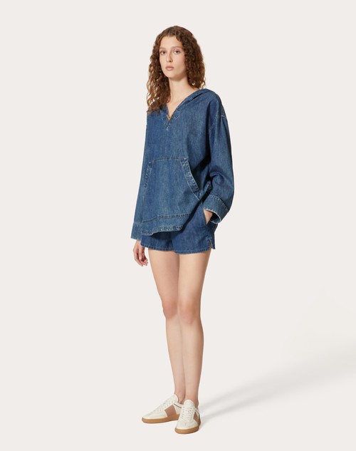 Red Valentino SHORTS IN CHAMBRAY DENIM Negozio online di fabbrica